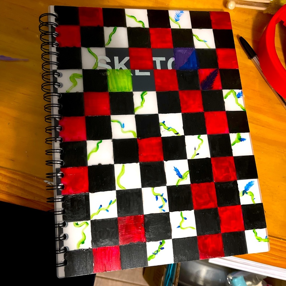 Custom Painted Sketch Book (Checkered Vines)